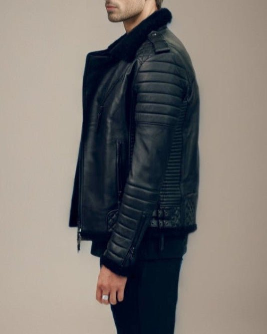 Arsalan Shearling Biker Quilted Leather Jacket - Rare Leather
