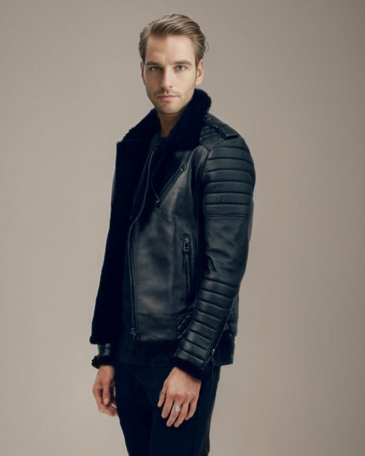 Arsalan Shearling Biker Quilted Leather Jacket - Vox Leather