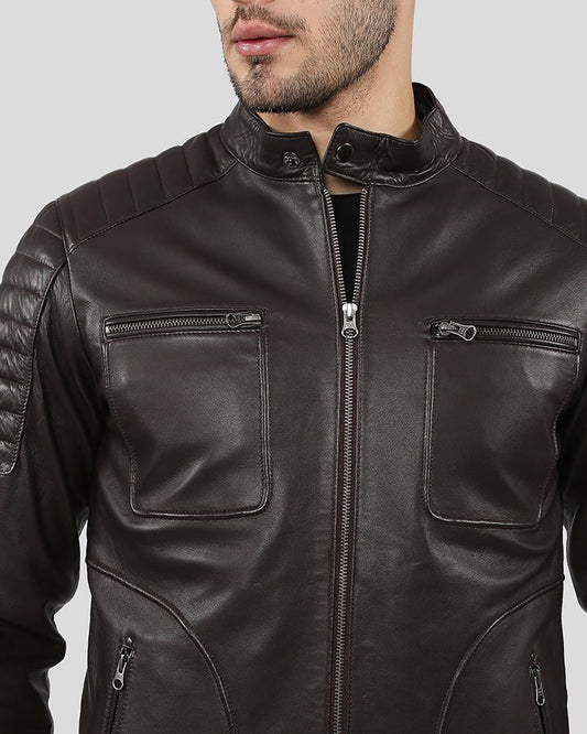 Astro Brown Racer Quilted Leather Jacket - Vox Leather
