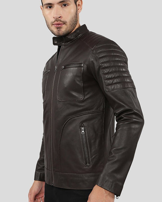 Astro Brown Racer Quilted Leather Jacket - Vox Leather