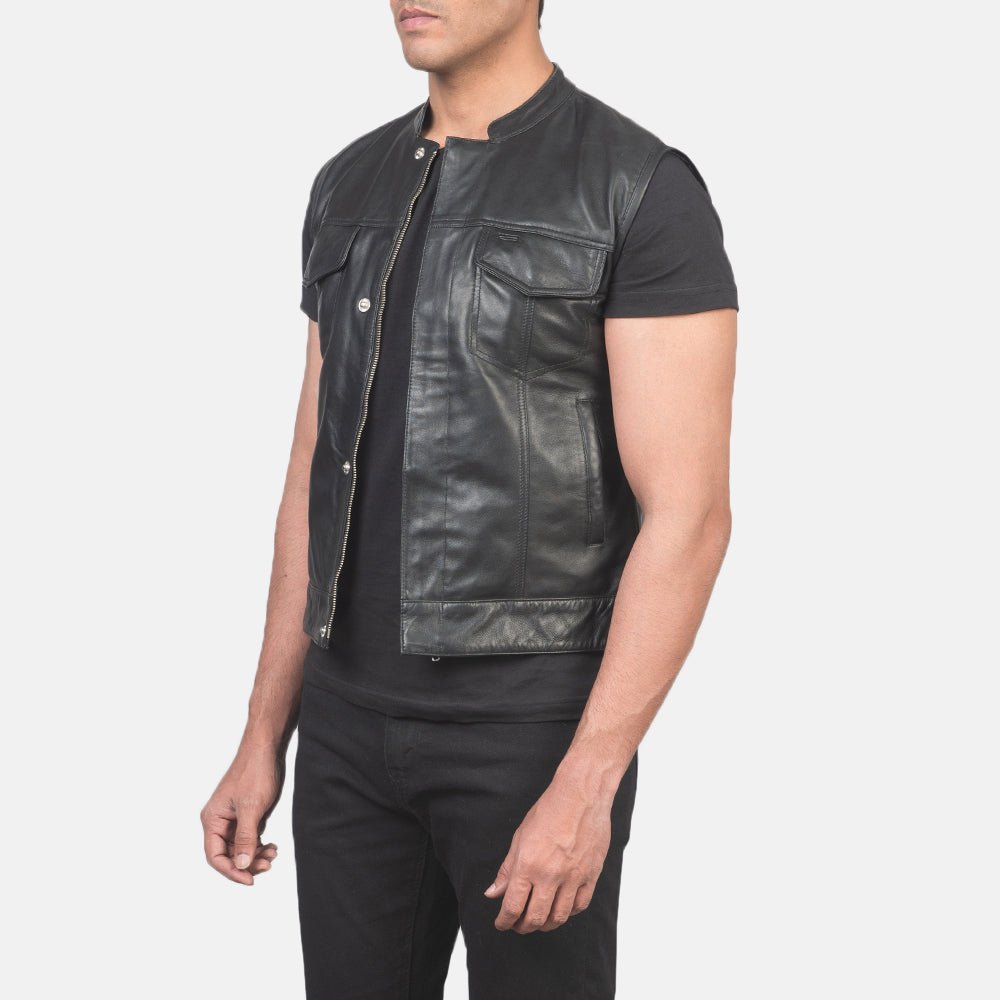 Atlas Moto Black Leather Vest - Rare Leather