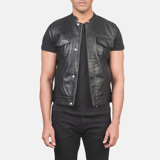 Atlas Moto Black Leather Vest - Vox Leather
