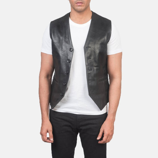 Auden Black Leather Vest - Vox Leather