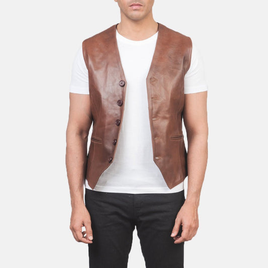 Auden Brown Leather Vest - Vox Leather