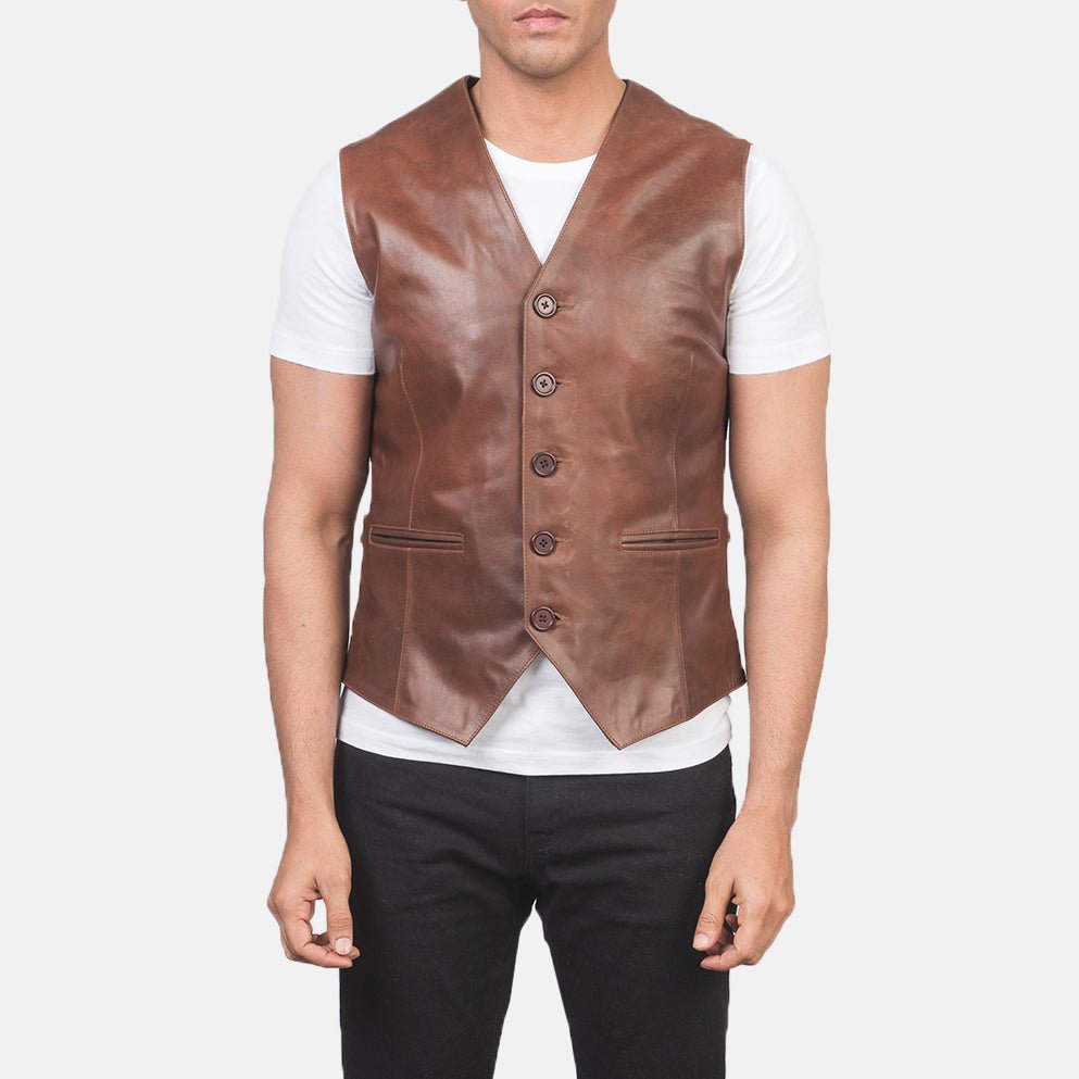 Auden Brown Leather Vest - Vox Leather