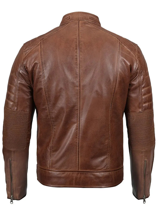 Austin Men Cognac Brown Cafe Racer Leather Jacket - Rare Leather