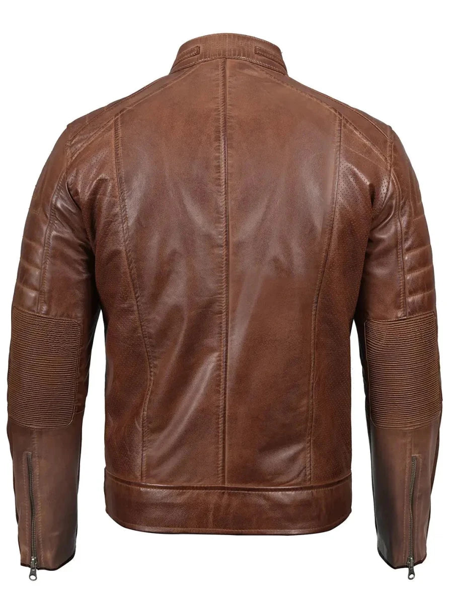 Austin Men Cognac Brown Cafe Racer Leather Jacket - Vox Leather