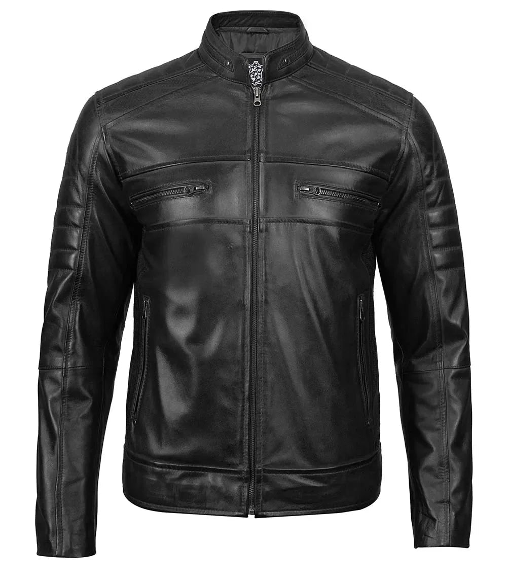 Austin Mens Black Cafe Racer Real Leather Jacket - Vox Leather