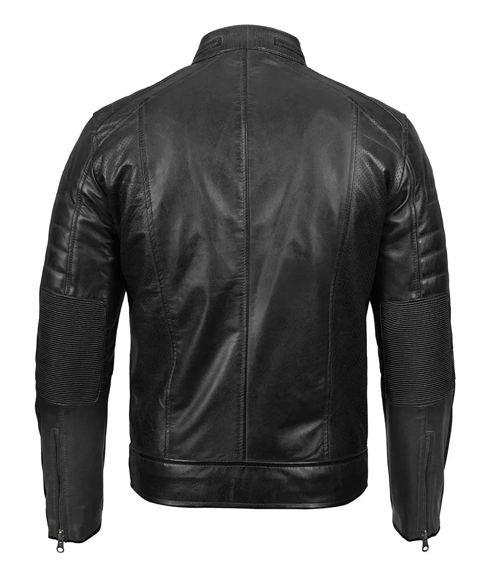 Austin Mens Black Cafe Racer Real Leather Jacket - Vox Leather
