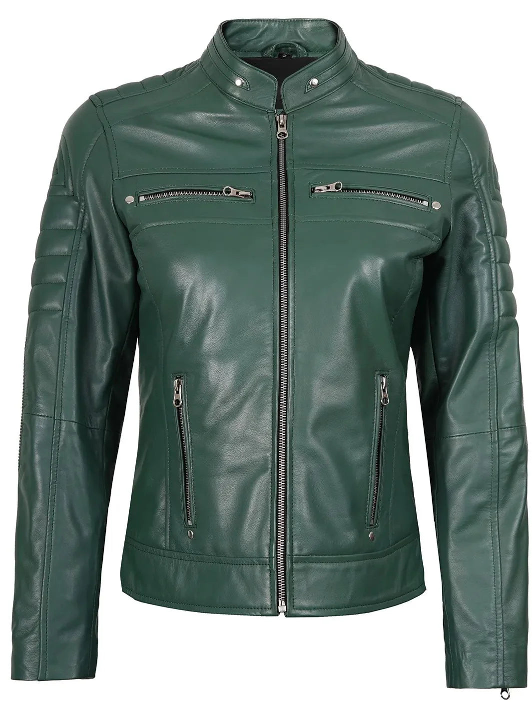 Austin Women Cafe Racer Green Leather Jacket - Rare Leather