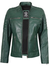 Austin Women Cafe Racer Green Leather Jacket - Rare Leather