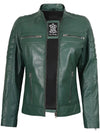 Austin Women Cafe Racer Green Leather Jacket - Vox Leather