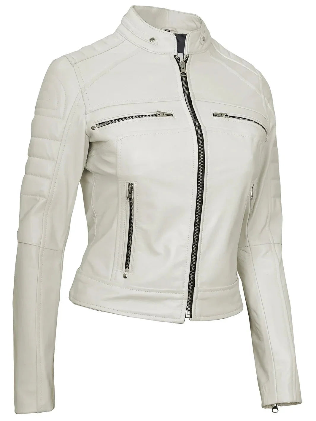 Austin Women Off White Biker Leather Jacket - Rare Leather
