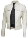 Austin Women Off White Biker Leather Jacket - Vox Leather
