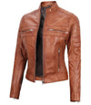 Austin Womens Tan Brown Biker Leather Jacket - Vox Leather