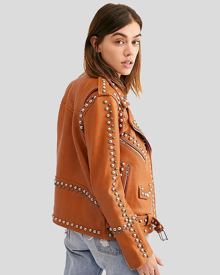 Avail Tan Studded Leather Jacket - Vox Leather