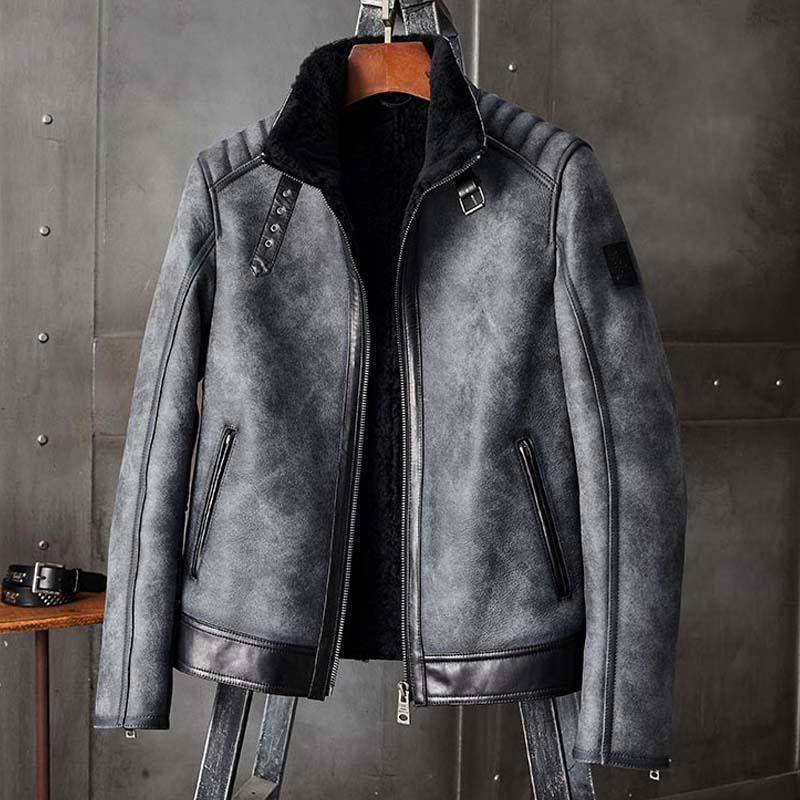 B3 Bomber Jacket Grey Shearling Coat - Vox Leather