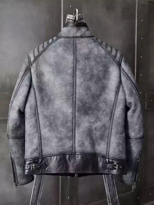 B3 Bomber Jacket Grey Shearling Coat - Vox Leather