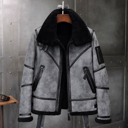 B3 Bomber Jacket Grey Shearling Jacket - Vox Leather