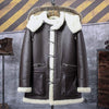 B3 Bomber Jacket Hooded Leather Jacket Shearling Coat Mens Brown - Vox Leather