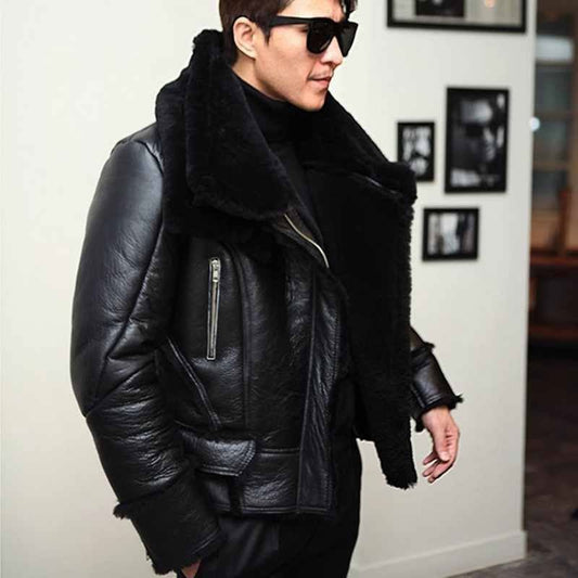 B3 Bomber Jacket Men Winter Wool Lamb Fur Aviator Jacket - Vox Leather