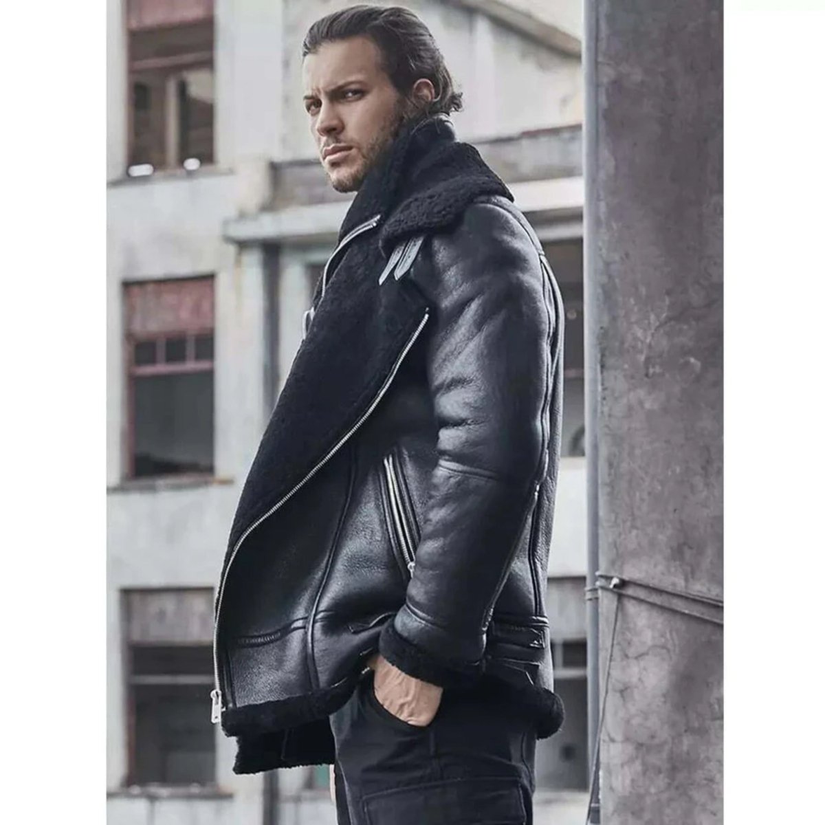 B3 Classic Bomber Shearling Sheepskin Motorcycle Leather Jacket - Vox Leather