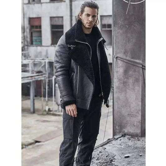 B3 Classic Bomber Shearling Sheepskin Motorcycle Leather Jacket - Vox Leather