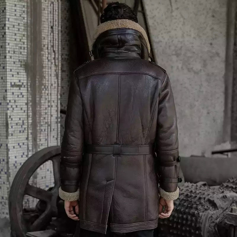 B3 Flight Jacket Men’s Shearling Aviator Fur Long Coat - Vox Leather