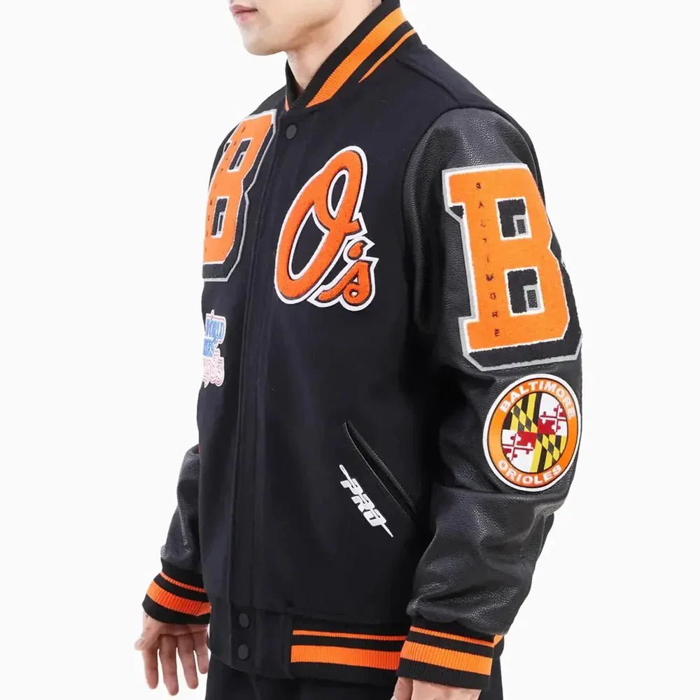 Baltimore Orioles Mashup Black Varsity Jacket - Vox Leather