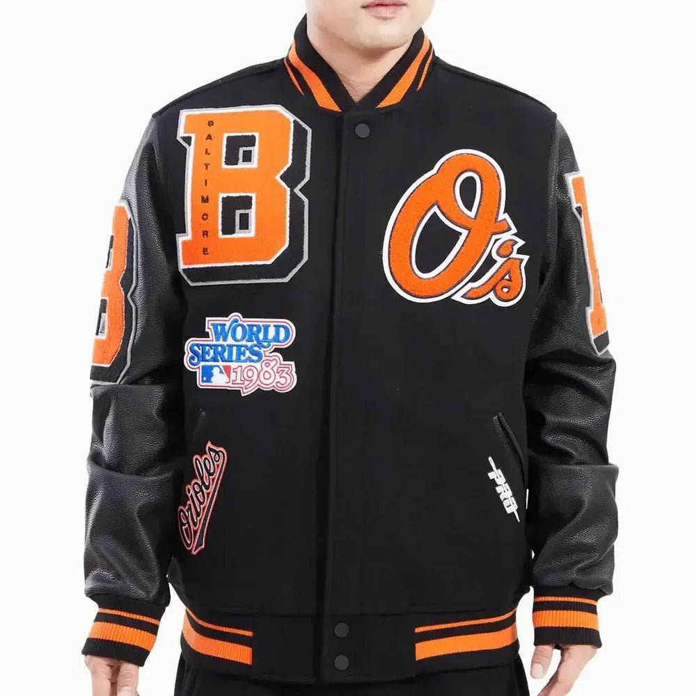 Baltimore Orioles Mashup Black Varsity Jacket - Vox Leather
