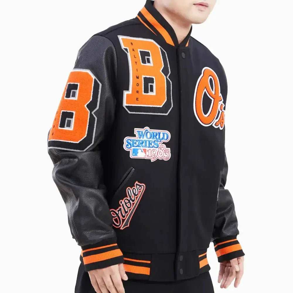 Baltimore Orioles Mashup Black Varsity Jacket - Vox Leather