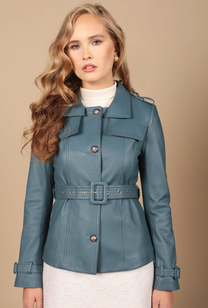 'Bardot' Leather Jacket in Azzurro - Vox Leather