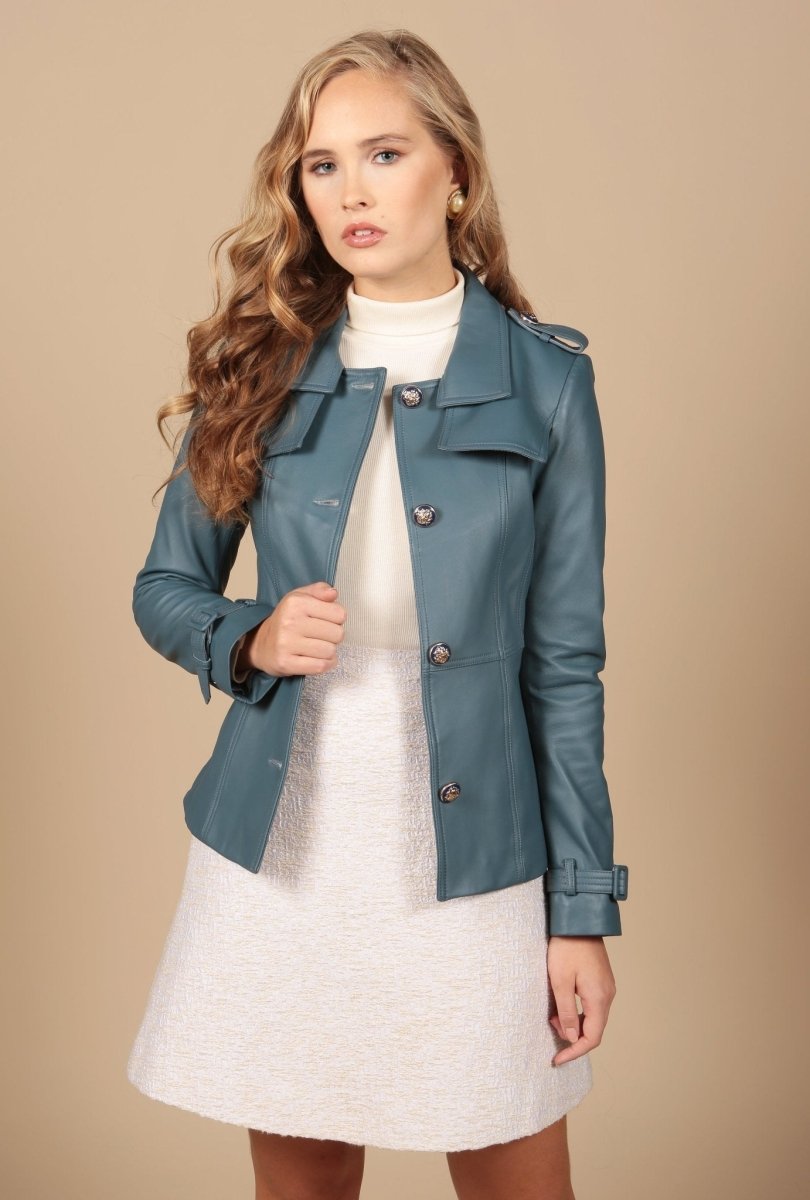 'Bardot' Leather Jacket in Azzurro - Vox Leather