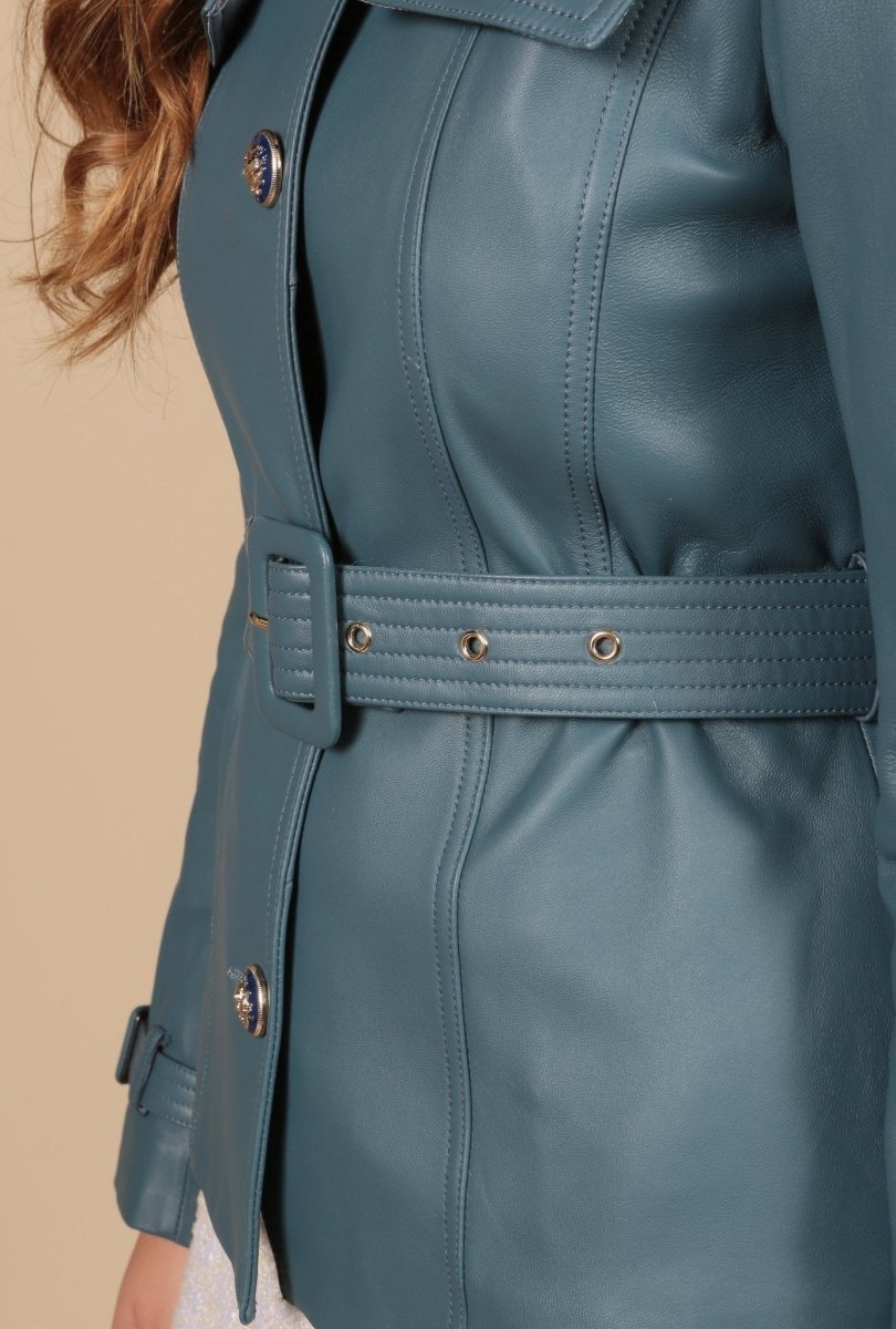 'Bardot' Leather Jacket in Azzurro - Vox Leather