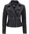 Bari Women Asymmetrical Black Leather Moto Jacket - Rare Leather