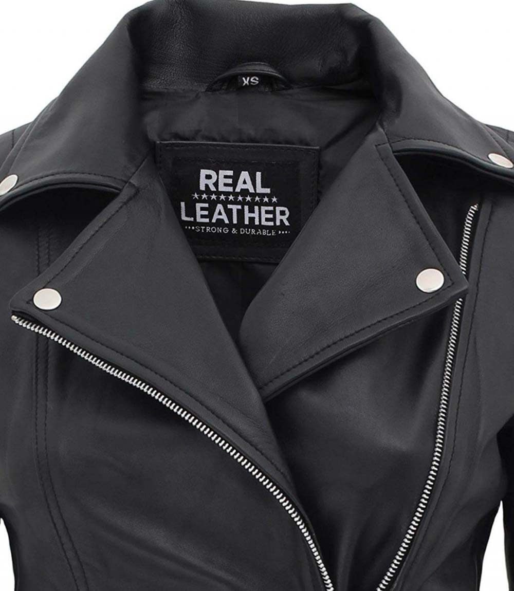 Bari Women Asymmetrical Black Leather Moto Jacket - Vox Leather