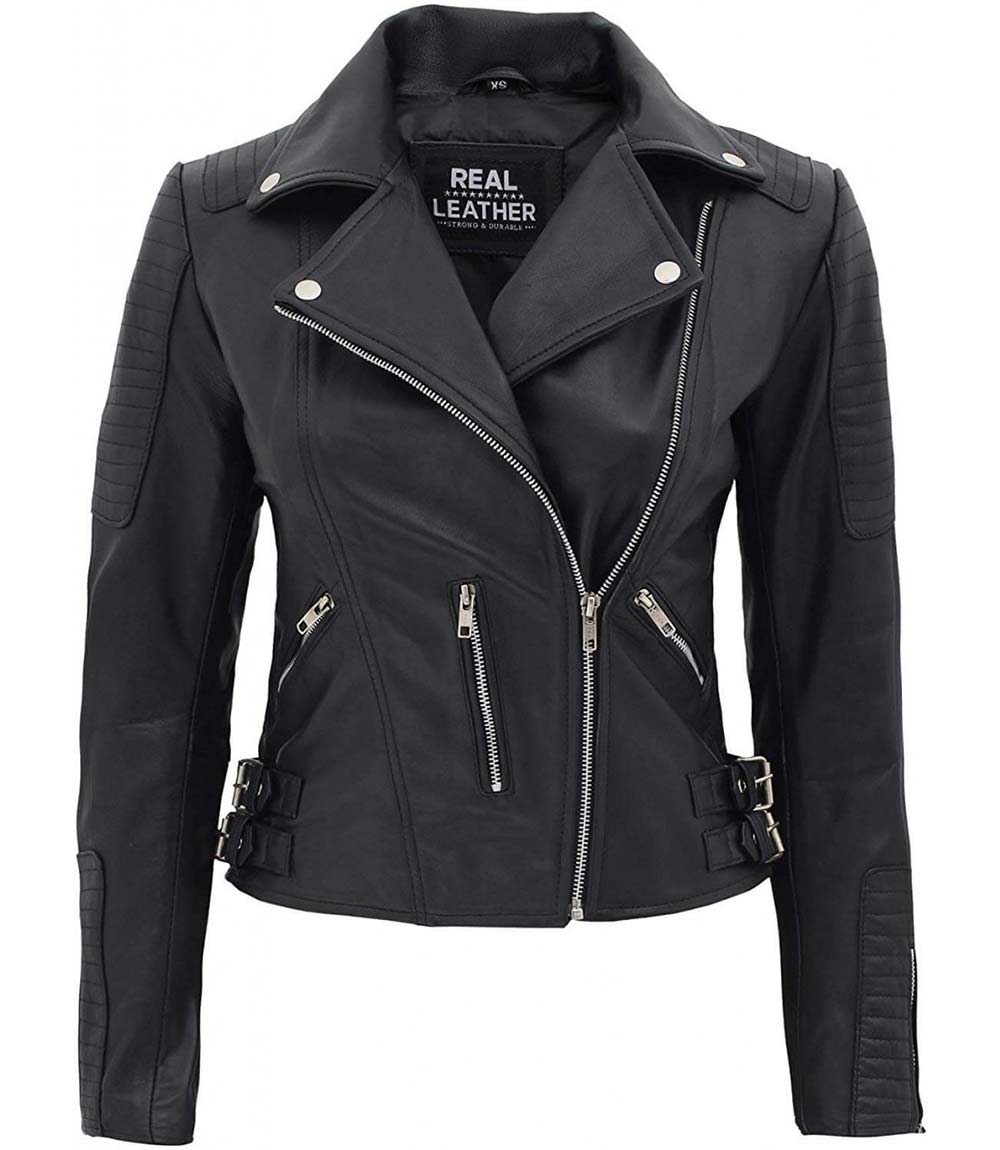 Bari Women Asymmetrical Black Leather Moto Jacket - Vox Leather