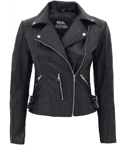 Bari Women Asymmetrical Black Leather Moto Jacket - Vox Leather