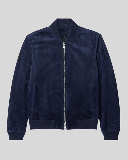 Baris Dark Blue Suede Bomber Leather Jacket - Rare Leather