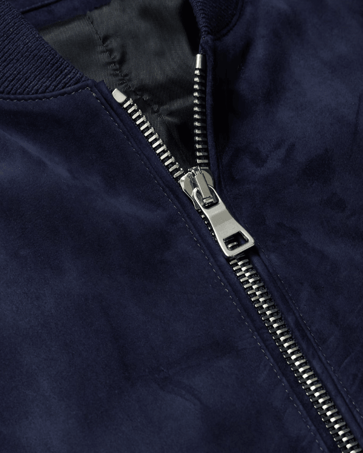 Baris Dark Blue Suede Bomber Leather Jacket - Vox Leather
