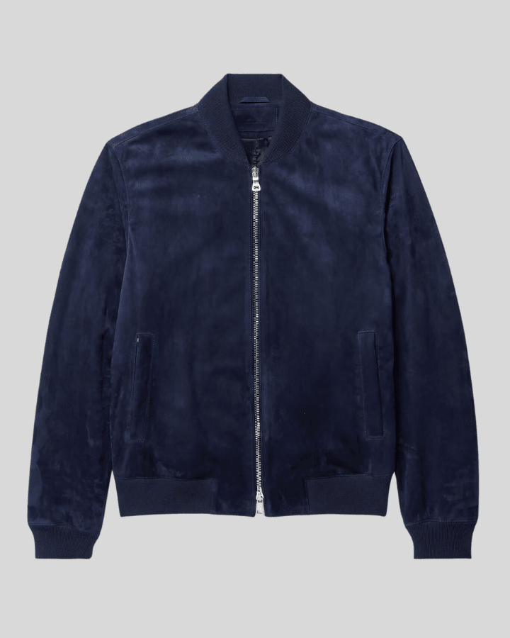 Baris Dark Blue Suede Bomber Leather Jacket - Vox Leather