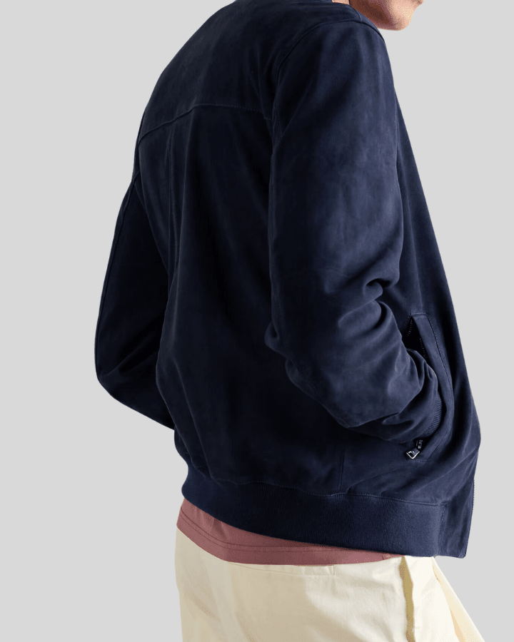 Baris Dark Blue Suede Bomber Leather Jacket - Vox Leather