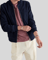 Baris Dark Blue Suede Bomber Leather Jacket - Vox Leather