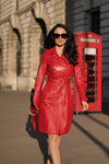 'Belle Du Jour' Leather Trench Coat in Rosso - Vox Leather