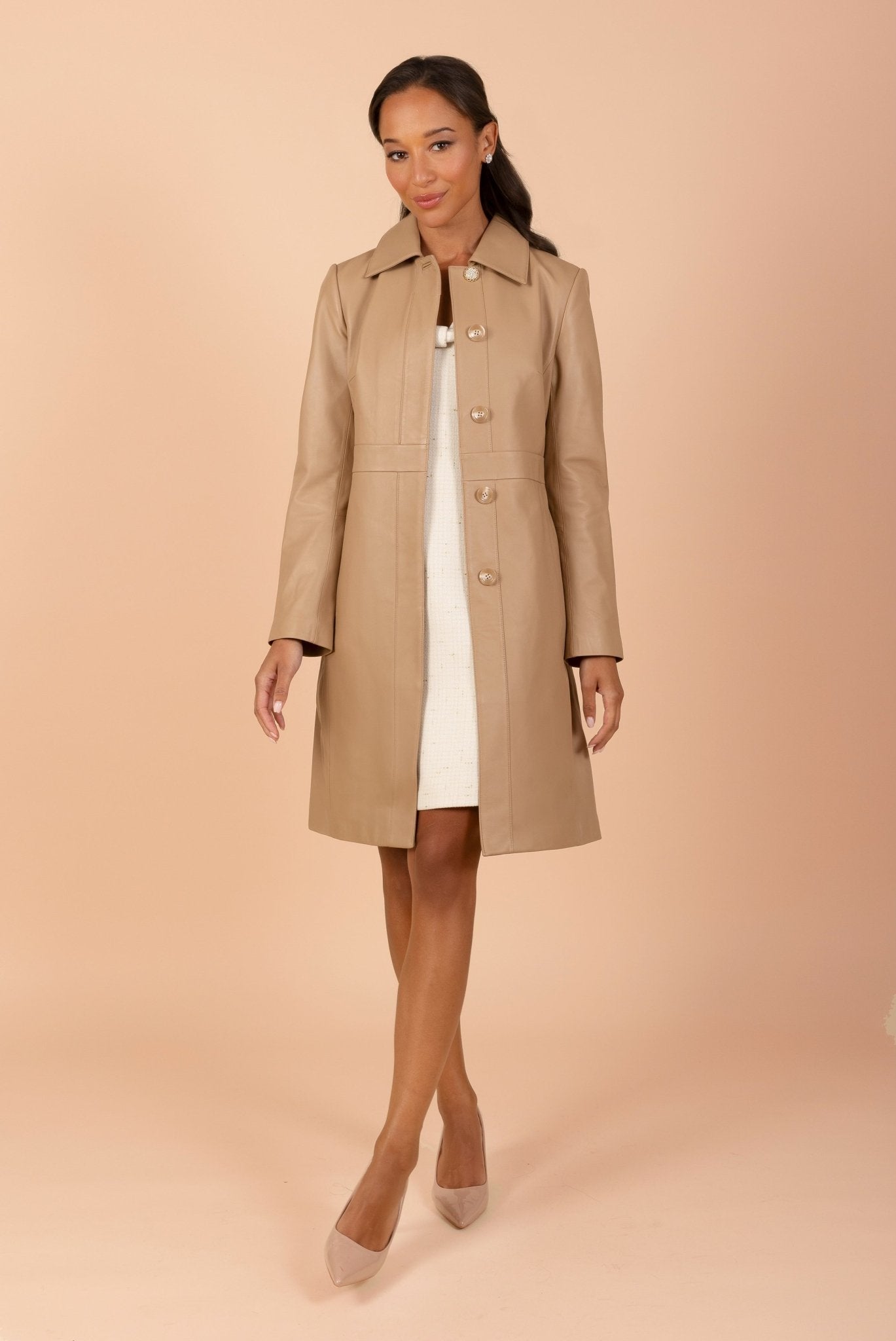 'Bellucci' Belted Leather Coat in Cammello - Rare Leather