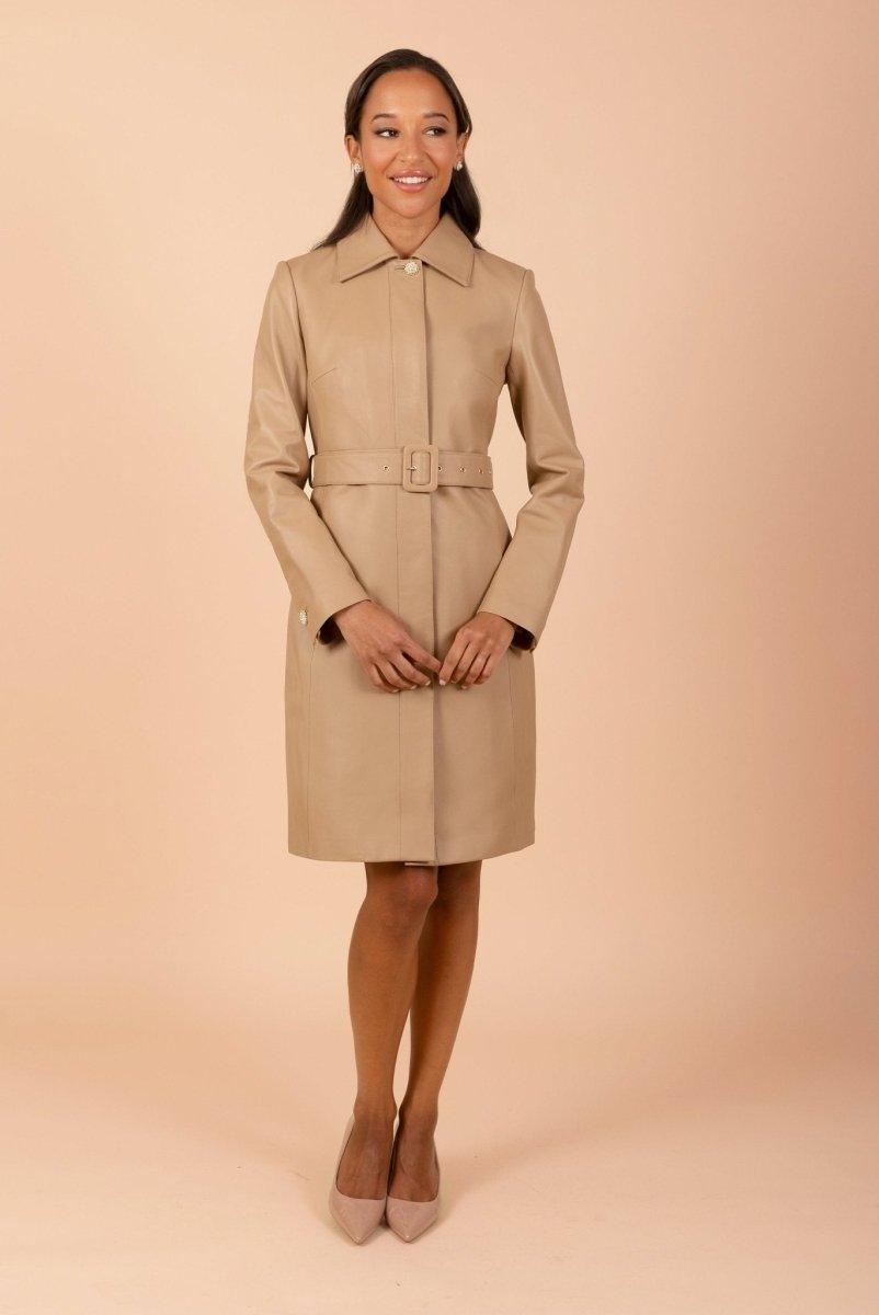 'Bellucci' Belted Leather Coat in Cammello - Vox Leather