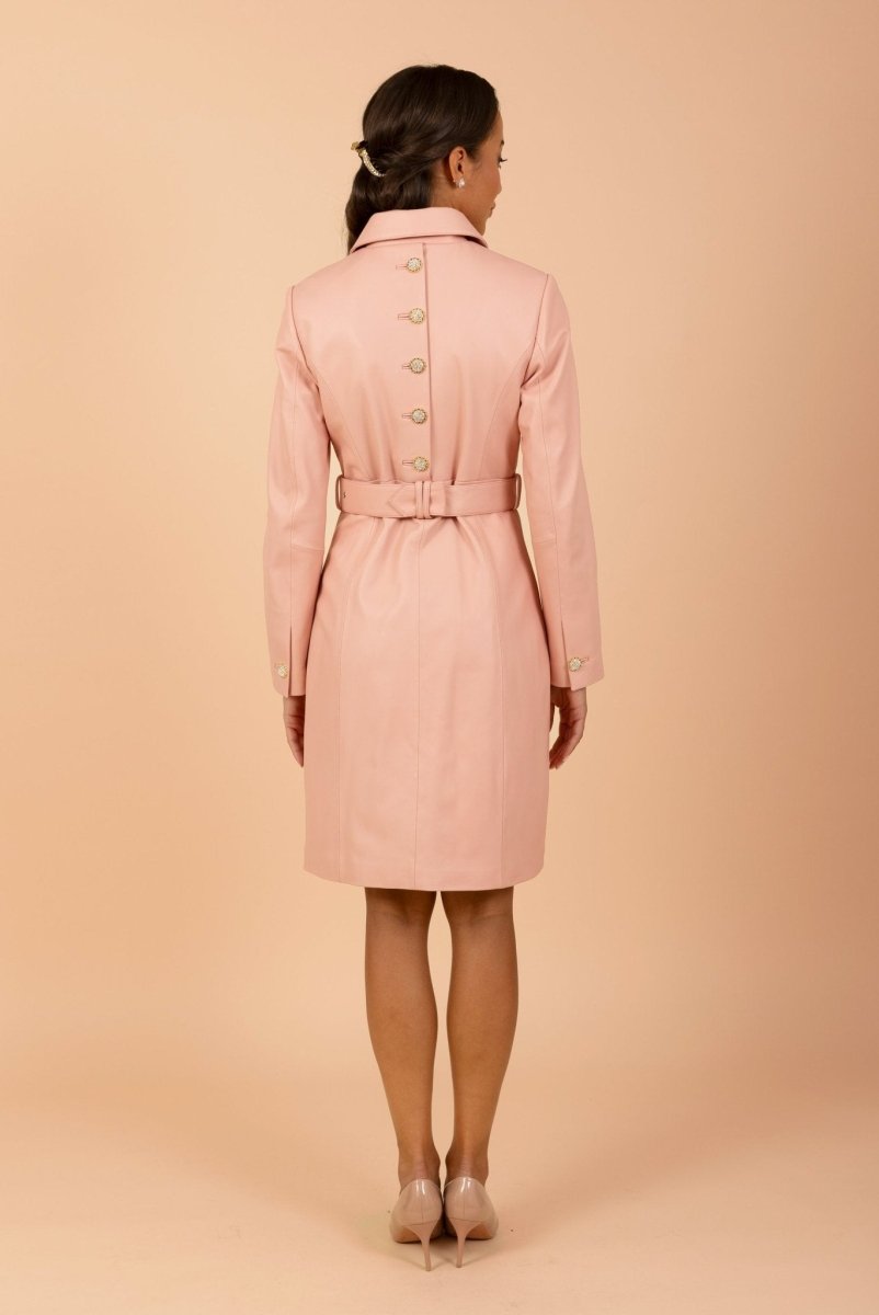 'Bellucci' Belted Leather Coat in Rosa - Vox Leather