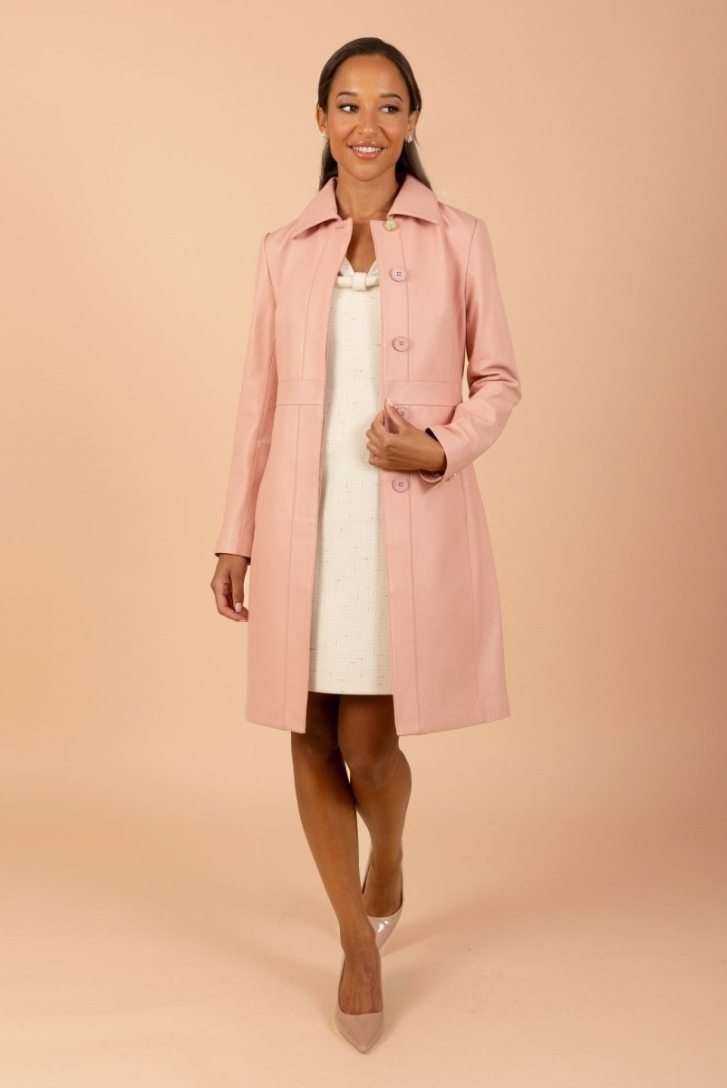 'Bellucci' Belted Leather Coat in Rosa - Vox Leather