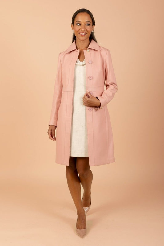 'Bellucci' Belted Leather Coat in Rosa - Vox Leather