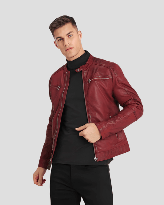 Ben Red Biker Leather Jacket - Vox Leather